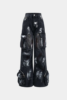 Jean cargo large délavé détail zip - Fresh