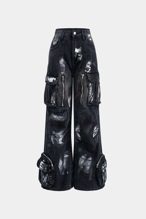 Jean cargo large délavé détail zip - Fresh