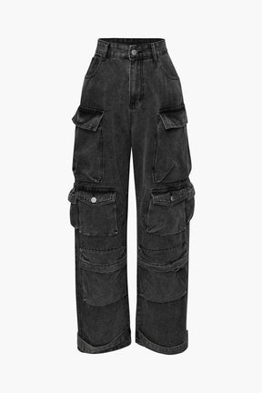 Jean cargo gris coupe ample feu