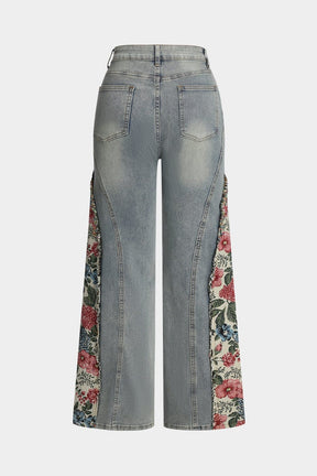Jean flare patchwork fleuri vue de dos lune