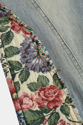 Jean flare patchwork fleuri vue latérale nuage