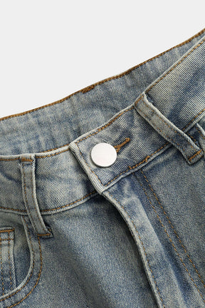 Jean flare patchwork fleuri vue détaillée étoile