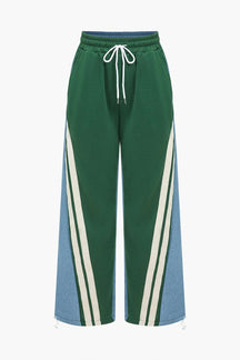 Jean patchwork vert et denim vue avant soleil