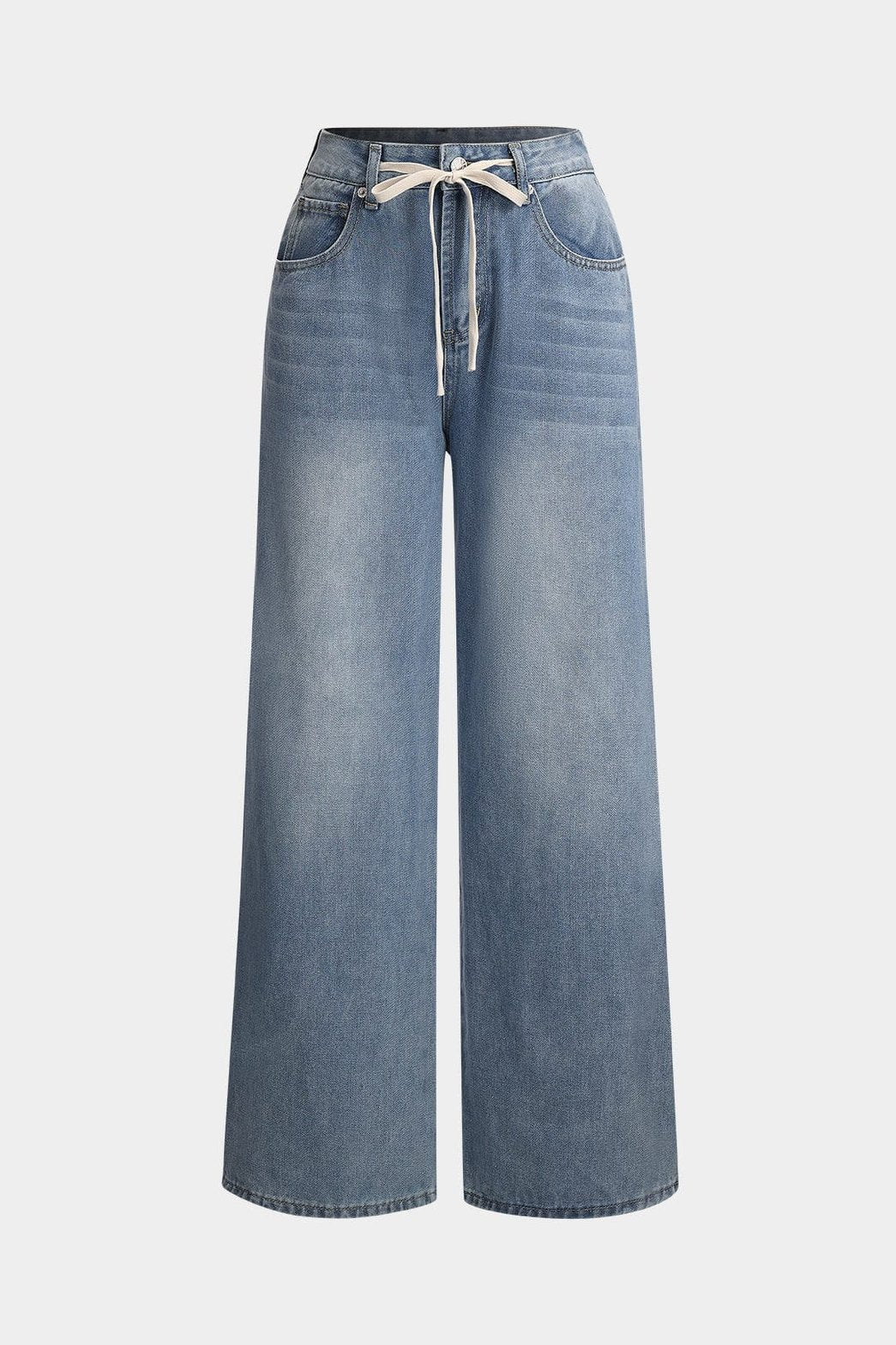 Jean droit bleu clair avec cordon à la taille soleil