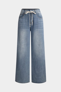Jean droit bleu clair avec cordon à la taille soleil