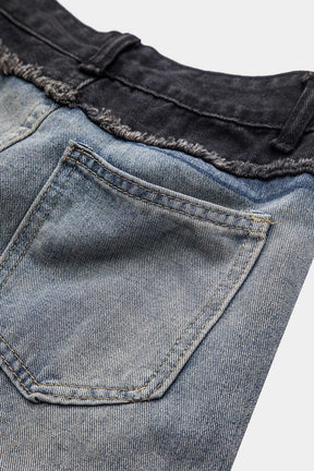 Jean patchwork détail coutures vague