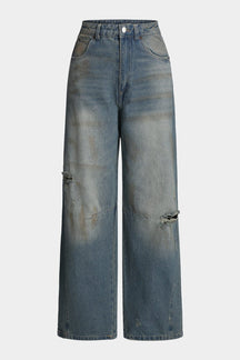 Jean large style vintage vue de face - Soleil