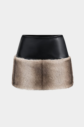 Jupe courte similicuir et fausse fourrure vue de face - Rayon