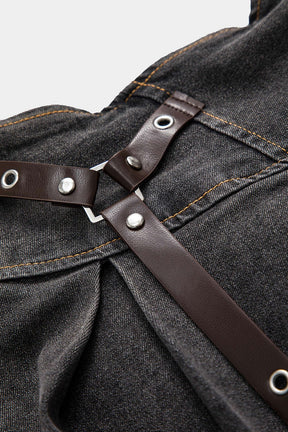 Jupe denim patchwork asymétrique vue taille arc