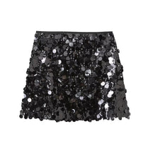 Jupe pailletée moulante noire cristal