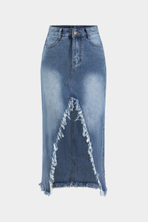 Jupe longue en denim avec fente élégante soleil