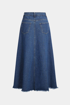 Jupe longue en denim patchwork détail couture étoile