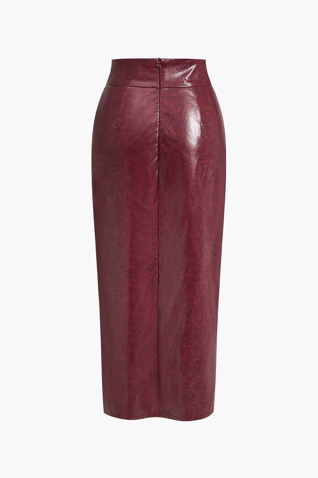 Jupe midi en simili cuir bordeaux avec détail fente sublime