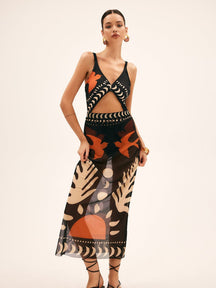 Jupe transparente motif tropical soleil