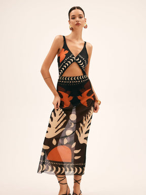 Jupe transparente motif tropical soleil