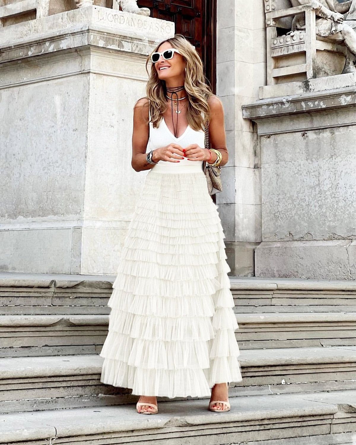 Jupe longue tulle blanc cassé étoile