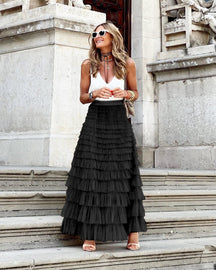 Jupe longue tulle élégante perle