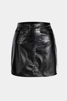 Jupe courte effet croco noire vue de face étoile