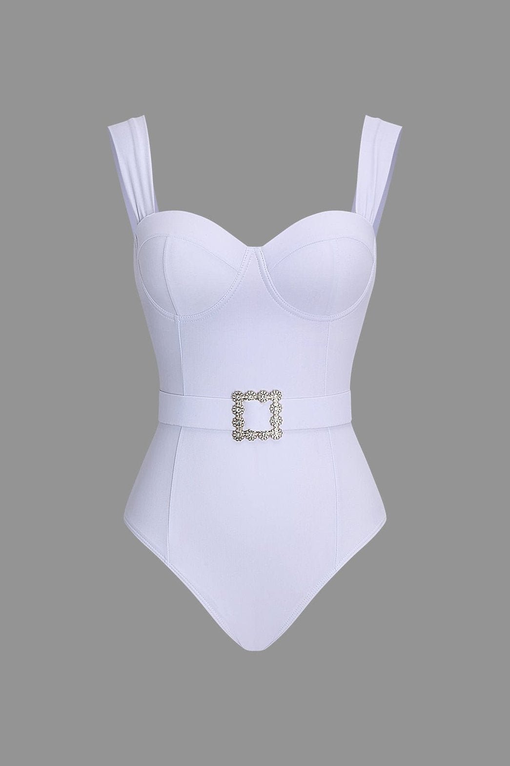 Maillot de bain blanc bustier métallisé vue de dos vague