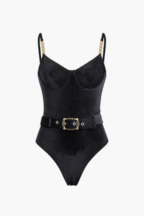 Maillot de bain gainant noir avec ceinture décorative étincelle