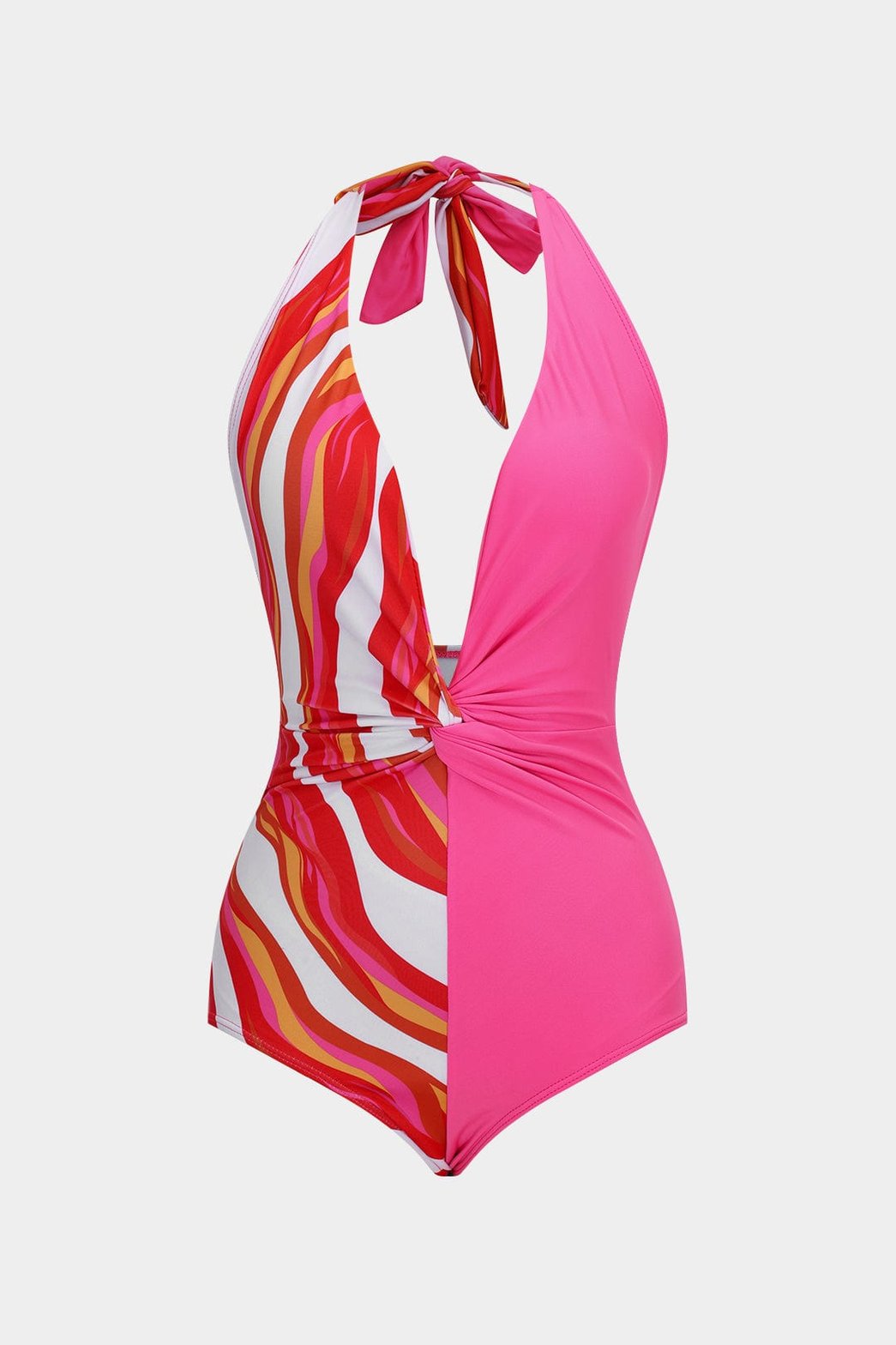 Maillot de bain rayé rose et blanc vue de face soleil