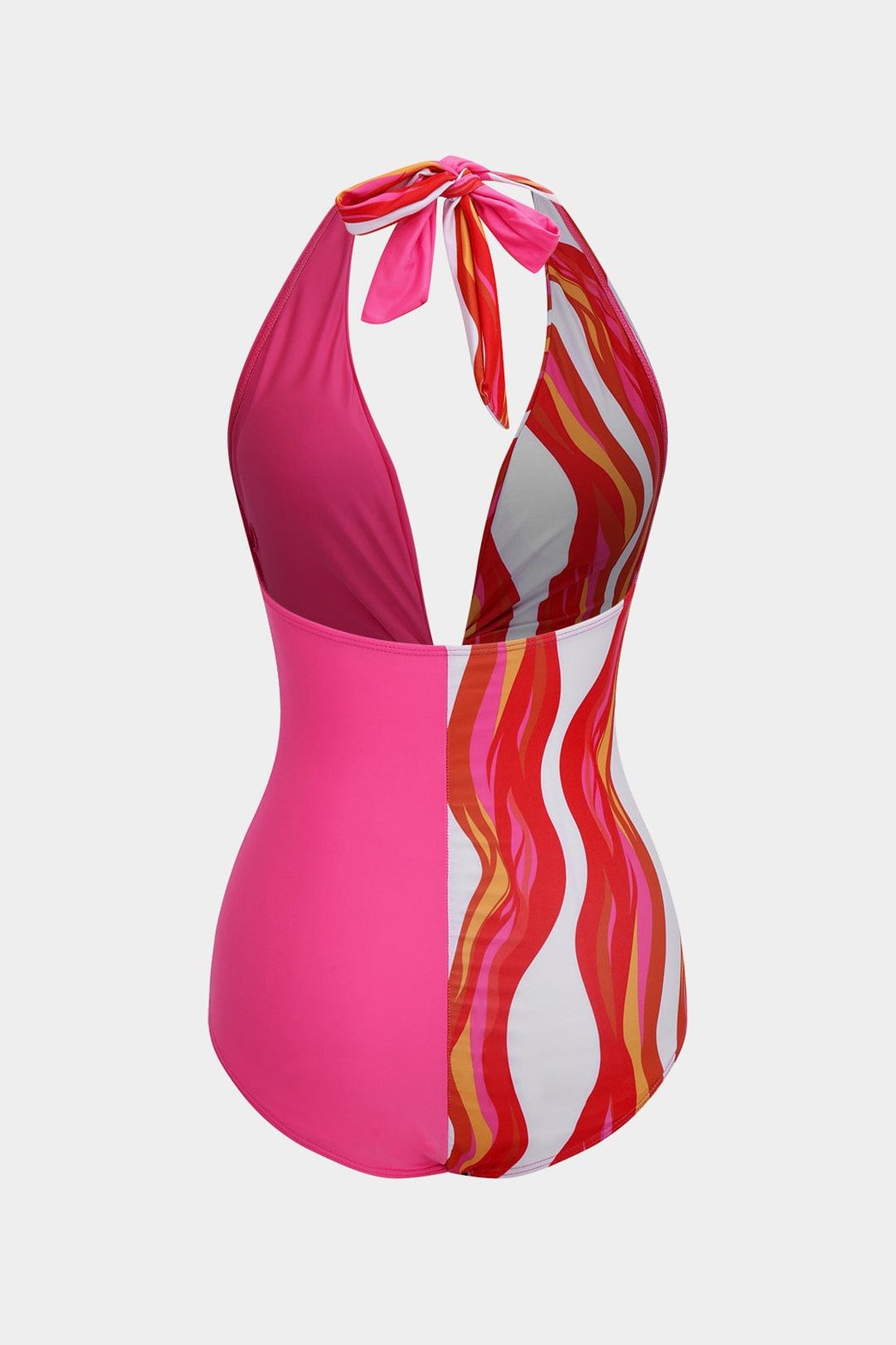 Maillot de bain rayé rose et blanc vue de dos vague