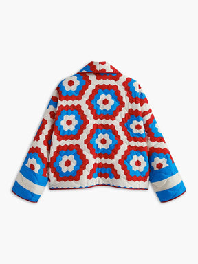 Veste bohème imprimé fleurs rouges et bleues lune