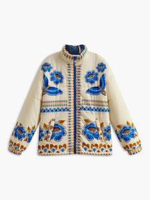 Manteau bohème fleuri beige et bleu soleil