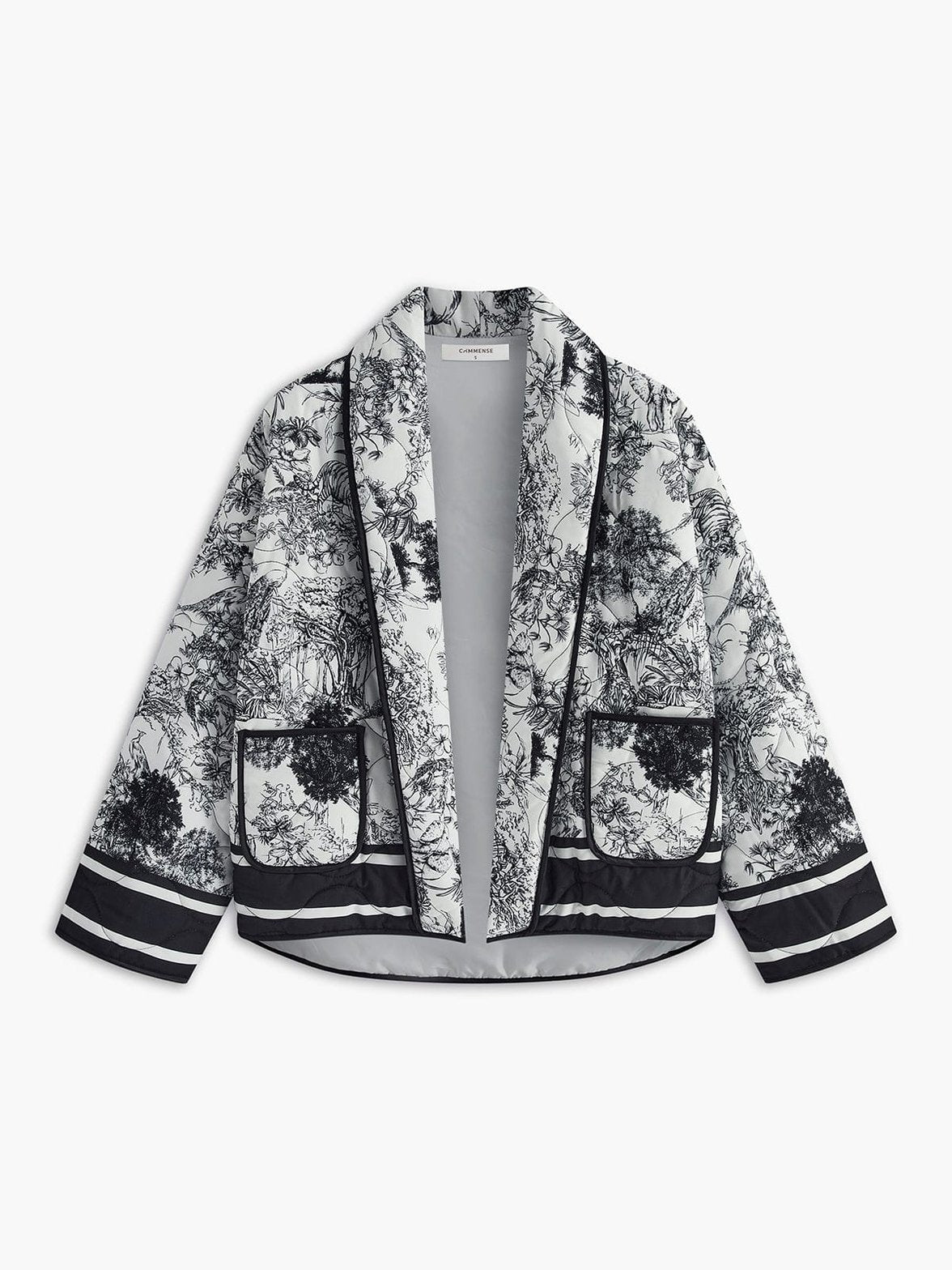 Manteau bohème blanc et noir motif floral doux