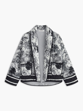 Manteau bohème blanc et noir motif floral doux