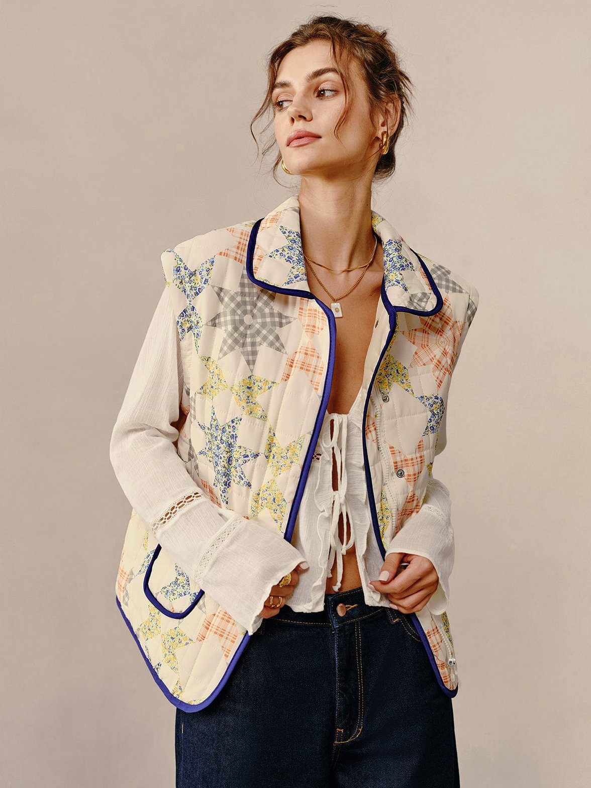 Manteau bohème patchwork vue de face soleil