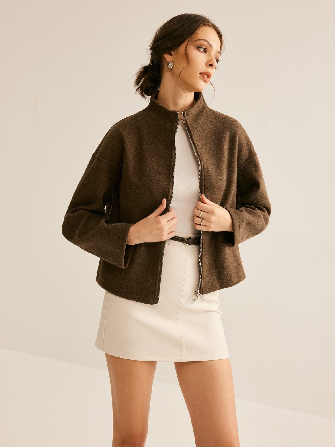 Manteau court marron élégant douceur