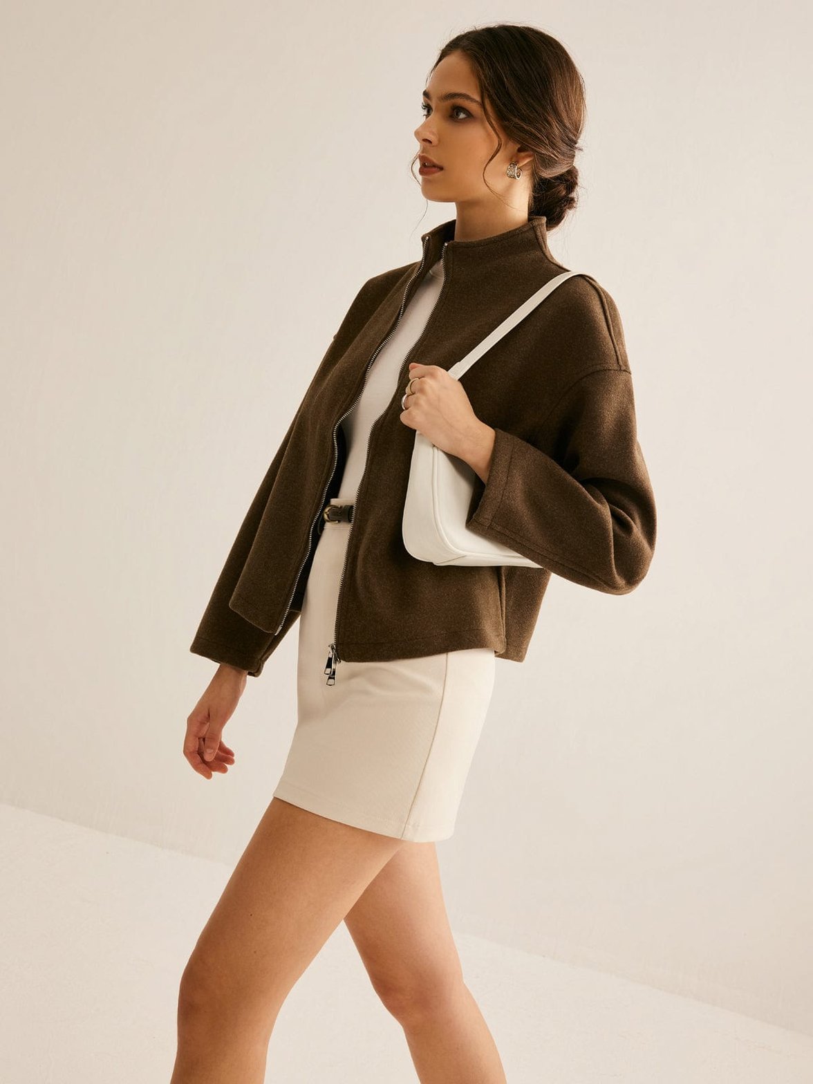 Manteau tweed double zip chaleur
