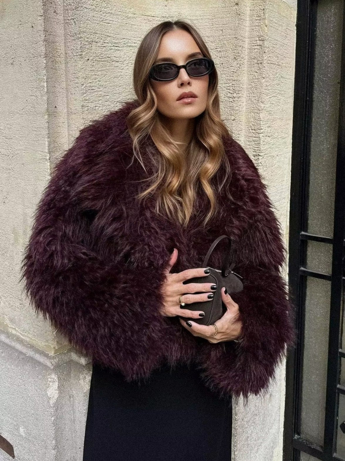 Manteau court fausse fourrure bordeaux élégant zephyr