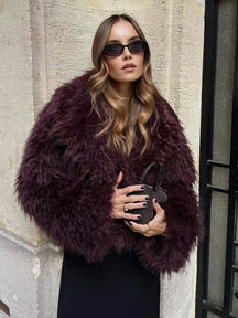 Manteau court fausse fourrure bordeaux élégant zephyr