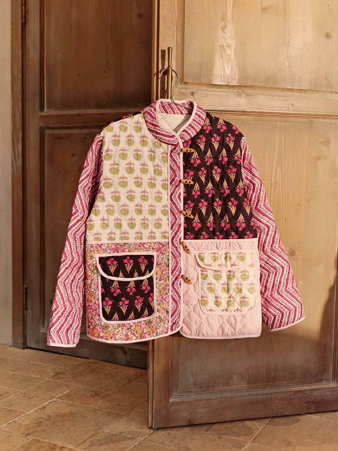 Manteau patchwork floral vue côté élégance