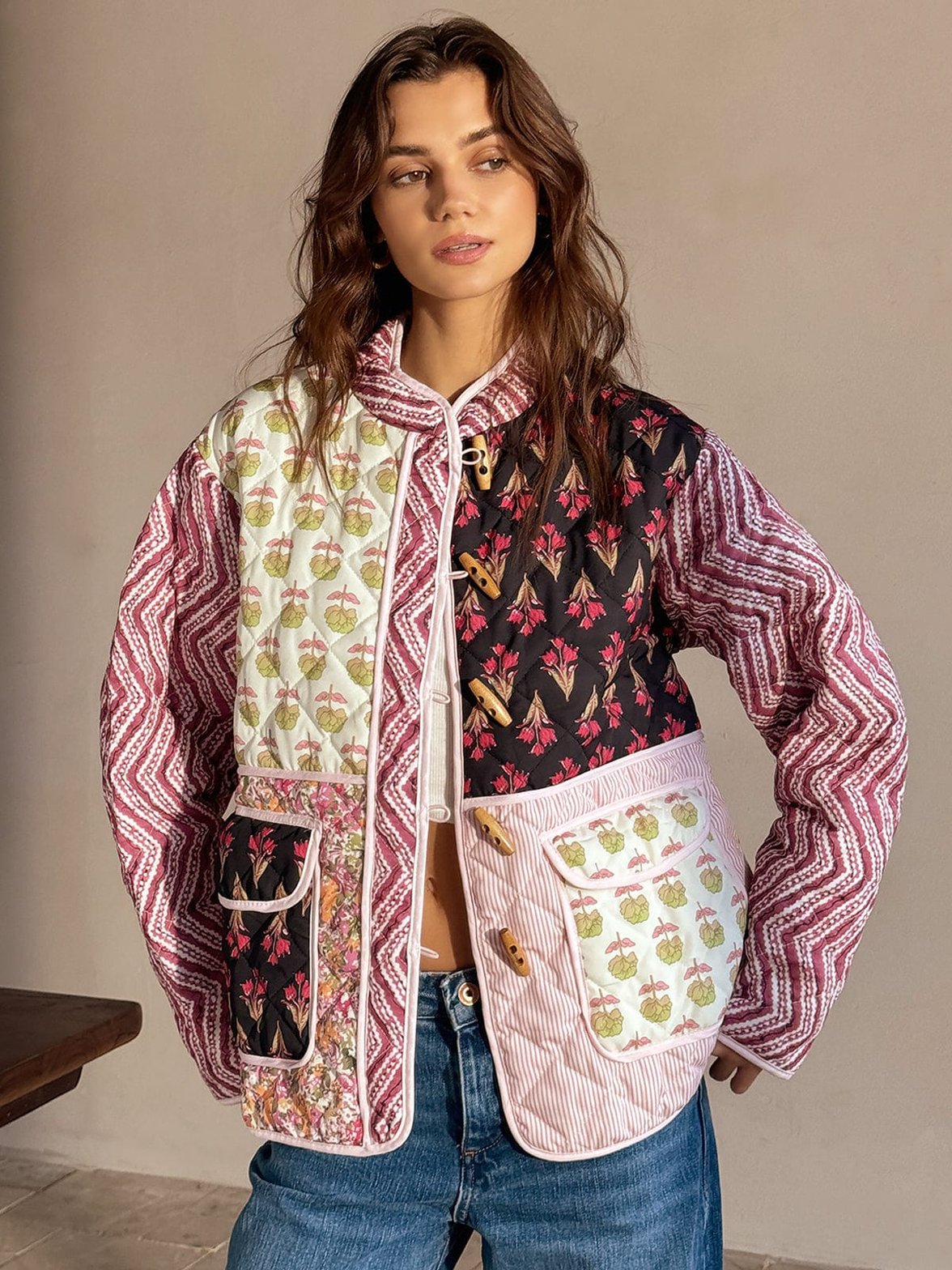 Manteau patchwork floral vue avant douceur