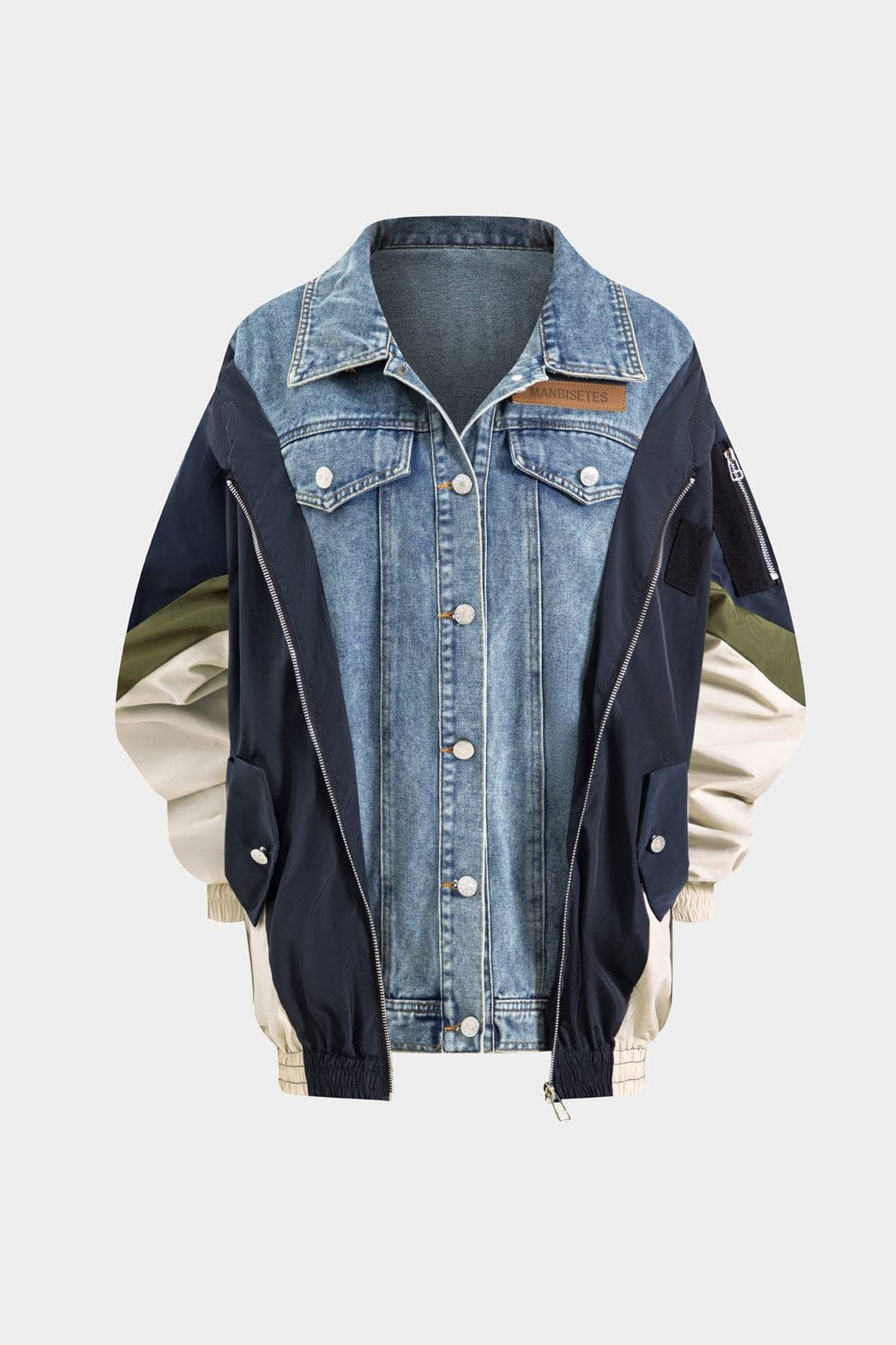 Manteau denim patchwork oversize vue côté nuage