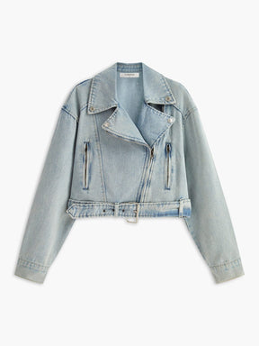 Veste en denim décontractée style motard soleil