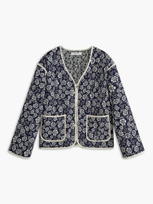 Manteau fleuri bleu marine avec bordures contrastées étoile