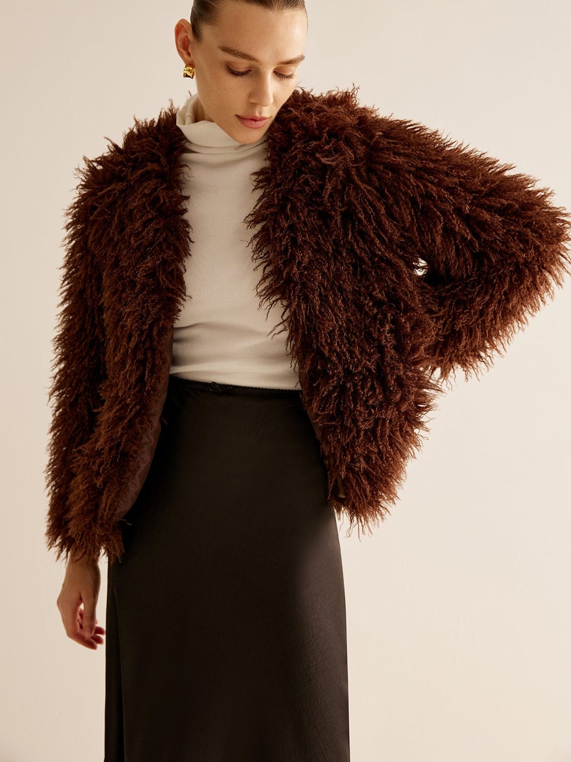 Manteau fausse fourrure marron vue avant douceur