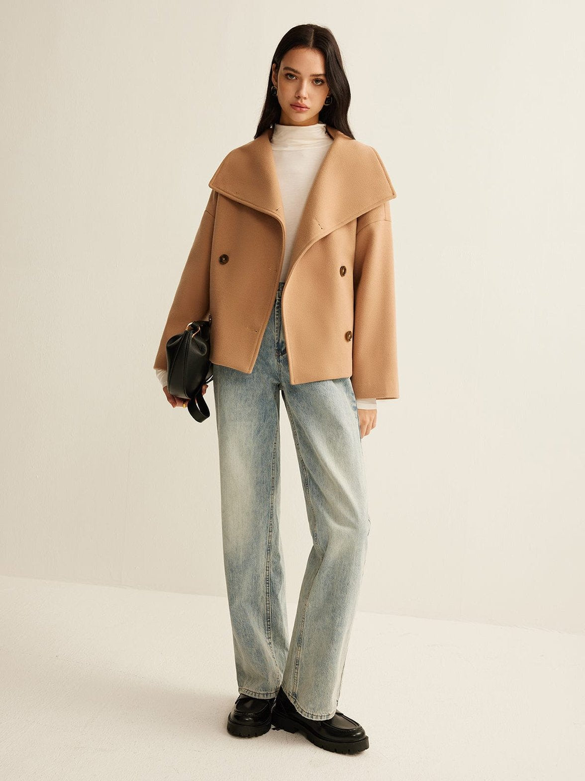 Manteau tweed col large douceur