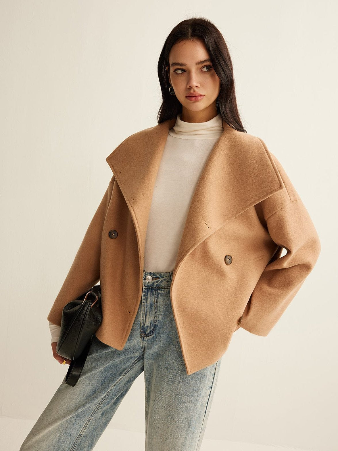Manteau tweed beige élégant harmonie