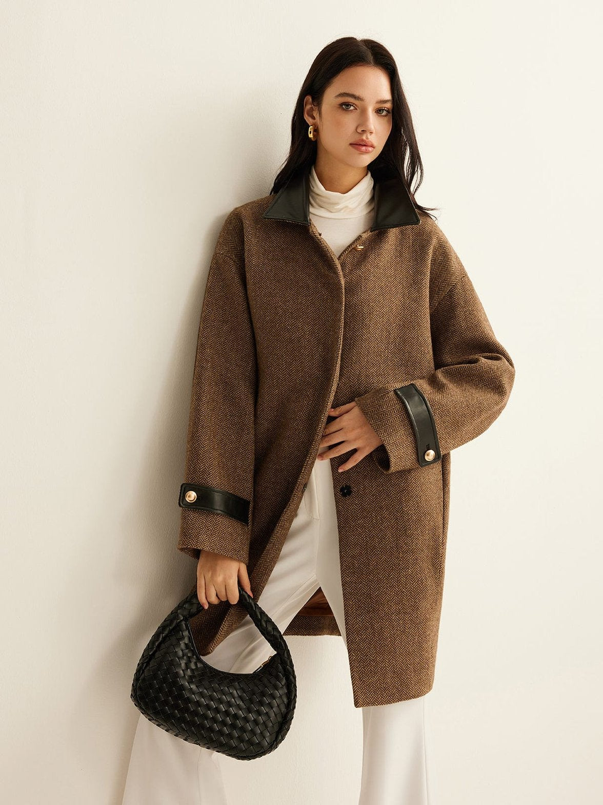 Manteau tweed marron élégant doux
