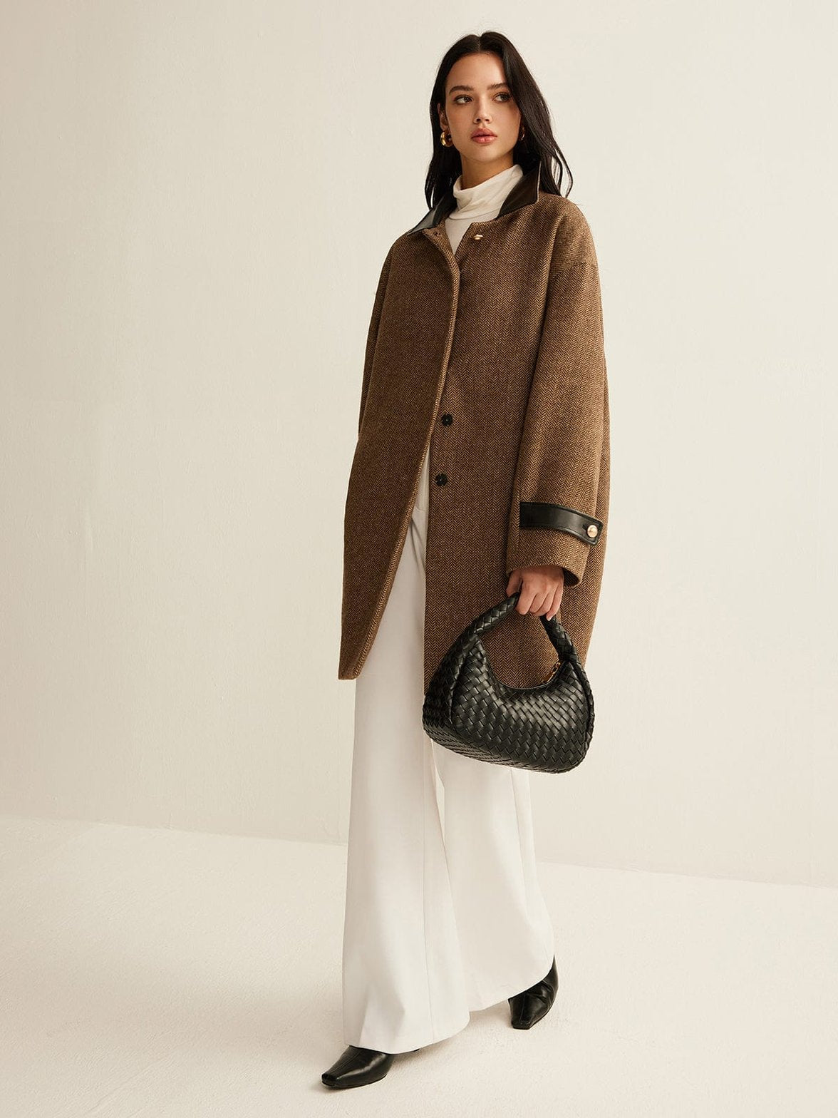 Manteau laine col contrasté chic