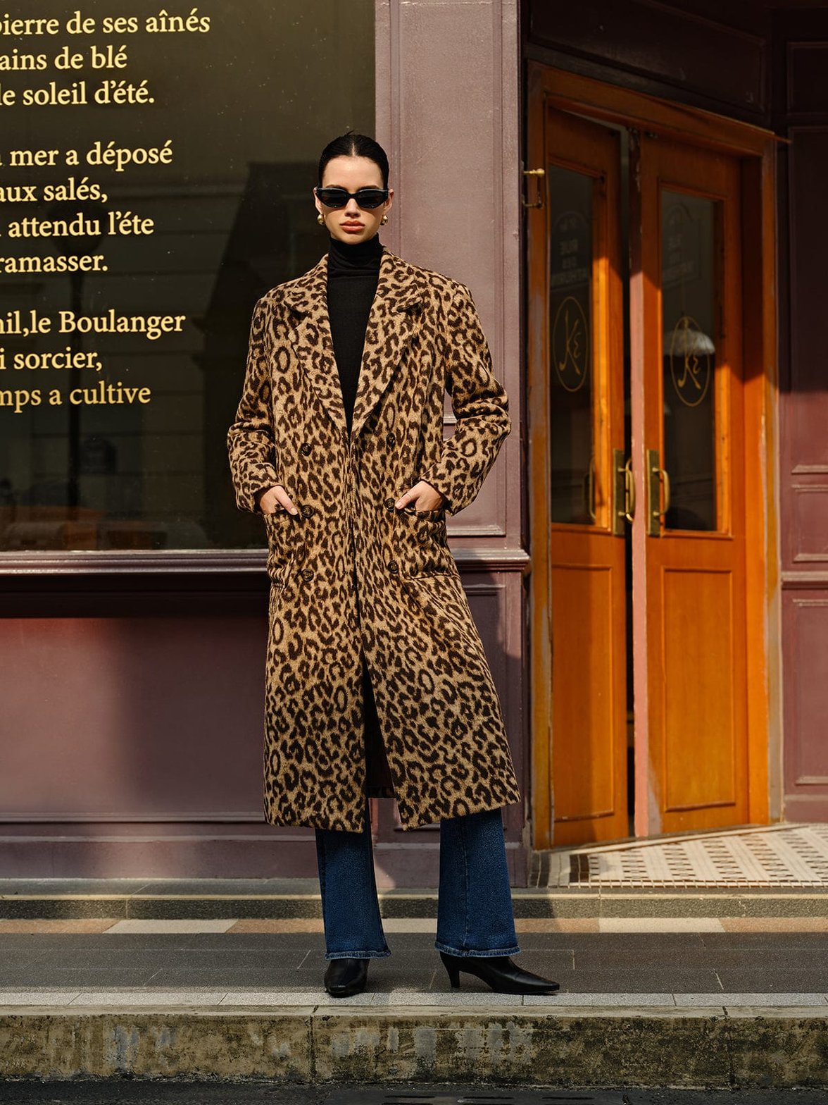 Manteau motif léopard en laine vue de dos charme