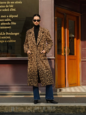Manteau motif léopard en laine vue de dos charme