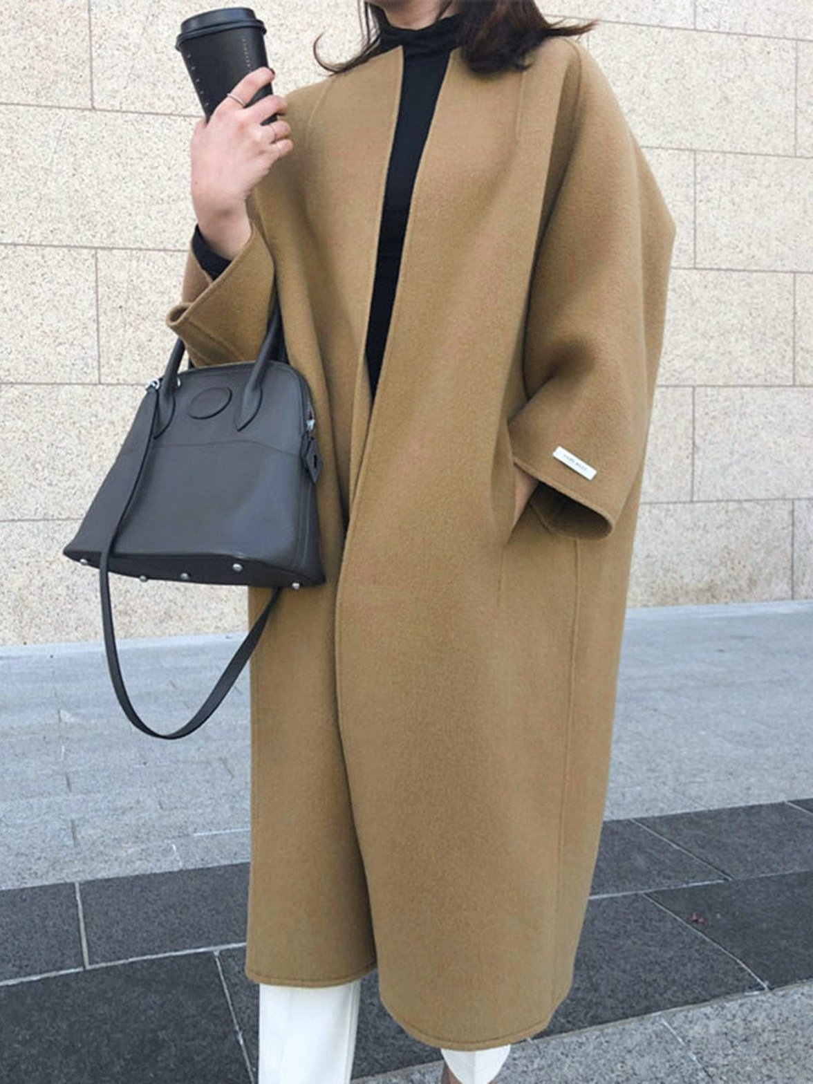Manteau long camel élégant harmonie