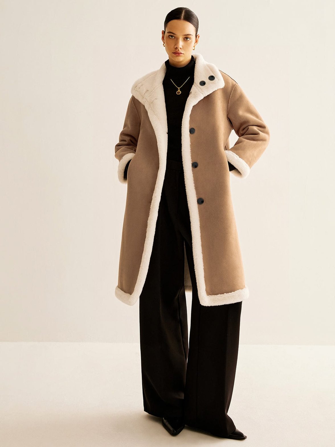 Manteau long minky beige fluide