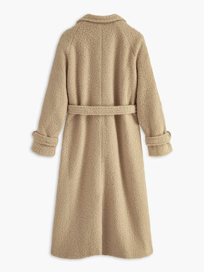 Manteau long teddy ceinturé grâce